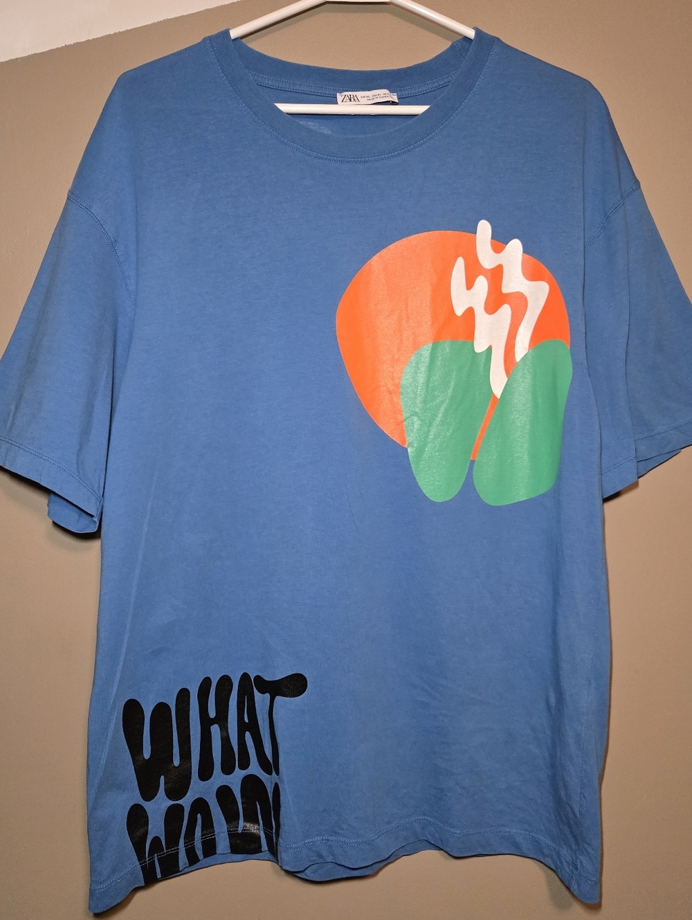 Zara Men's Blue Graphic Print Tshirt Made In Portugal Size XL 100% Cotton Colors
